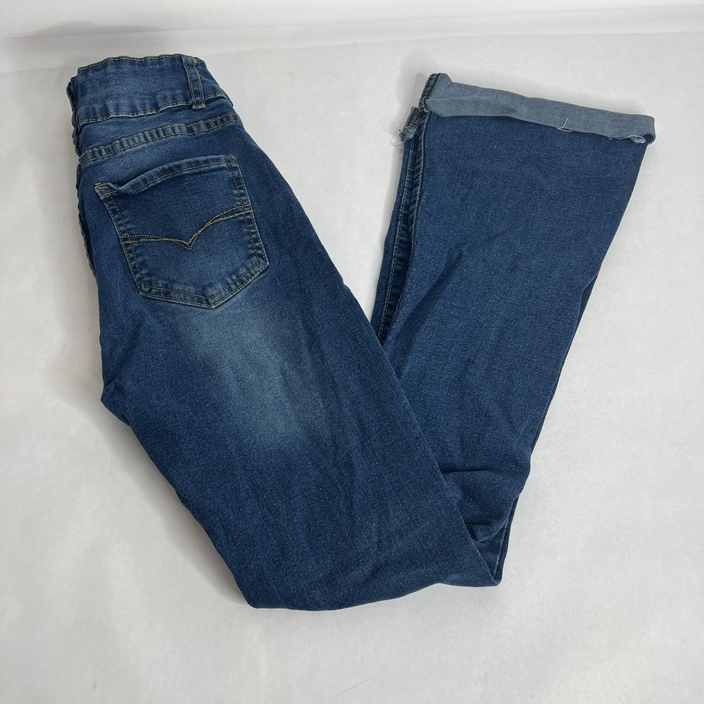 Pastel Jeans Flare Denim Junior Size 9/10 Med Blue Wash Double Button Waist Cuff